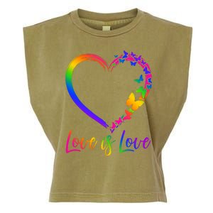 Love Is Love Rainbow Butterfly Heart Garment-Dyed Women's Muscle Tee