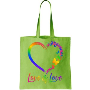 Love Is Love Rainbow Butterfly Heart Tote Bag