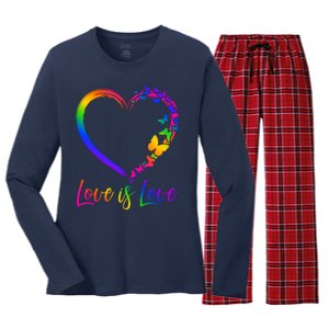 Love Is Love Rainbow Butterfly Heart Women's Long Sleeve Flannel Pajama Set 