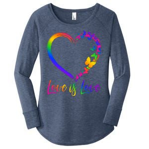 Love Is Love Rainbow Butterfly Heart Women's Perfect Tri Tunic Long Sleeve Shirt