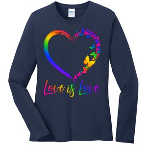 Love Is Love Rainbow Butterfly Heart Ladies Long Sleeve Shirt