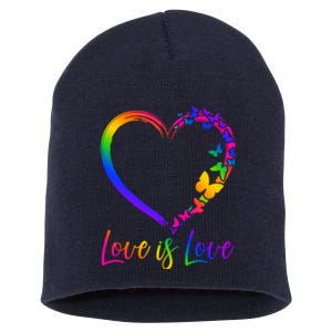 Love Is Love Rainbow Butterfly Heart Short Acrylic Beanie