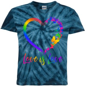 Love Is Love Rainbow Butterfly Heart Kids Tie-Dye T-Shirt