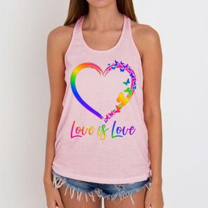 Love Is Love Rainbow Butterfly Heart Women's Knotted Racerback Tank