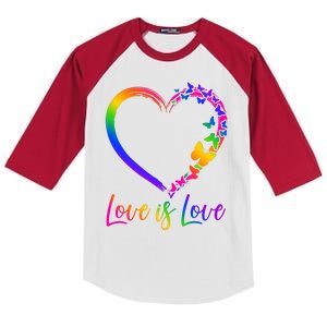 Love Is Love Rainbow Butterfly Heart Kids Colorblock Raglan Jersey