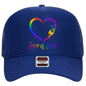 Love Is Love Rainbow Butterfly Heart High Crown Mesh Back Trucker Hat