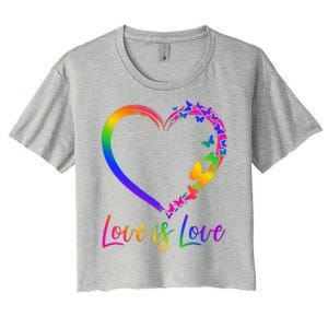 Love Is Love Rainbow Butterfly Heart Women's Crop Top Tee