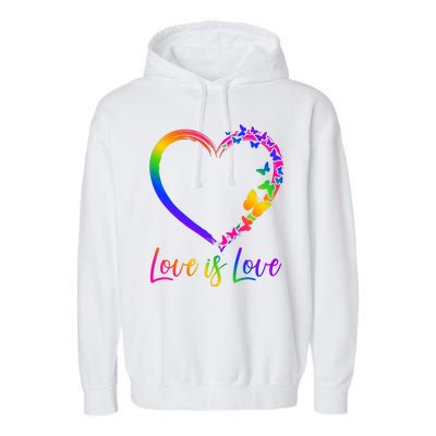 Love Is Love Rainbow Butterfly Heart Garment-Dyed Fleece Hoodie