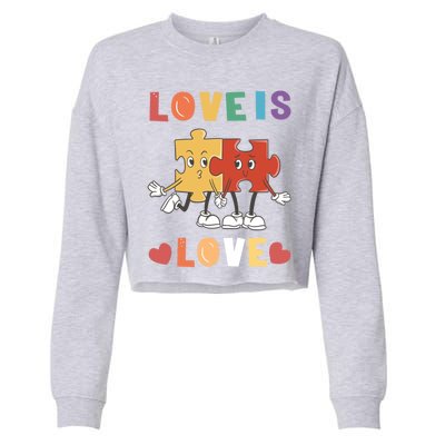 Love Is Love Puzzle Partner Look Design Gift Cropped Pullover Crew