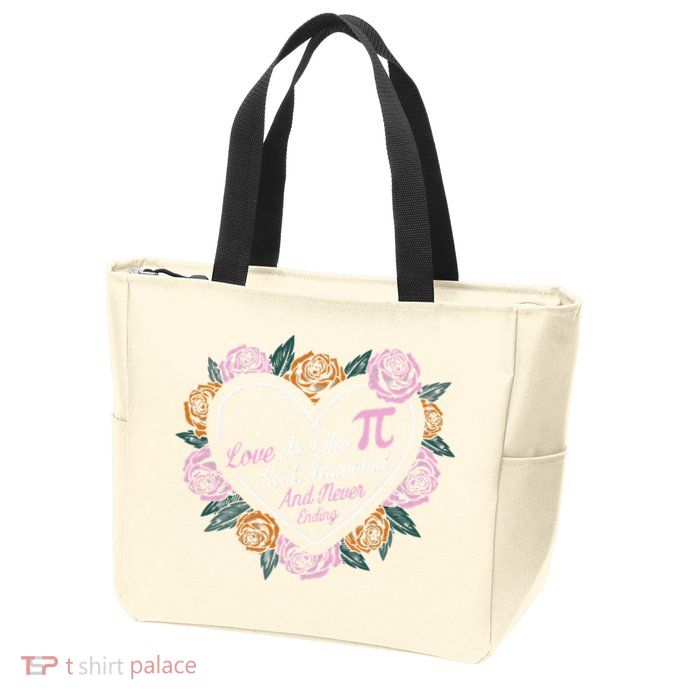 Love Is Like Pi Real Irrational & Never Ending V-day Quote Zip Tote Bag