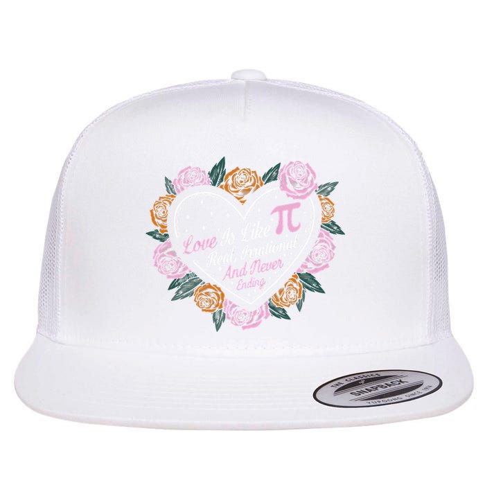 Love Is Like Pi Real Irrational & Never Ending V-day Quote Flat Bill Trucker Hat