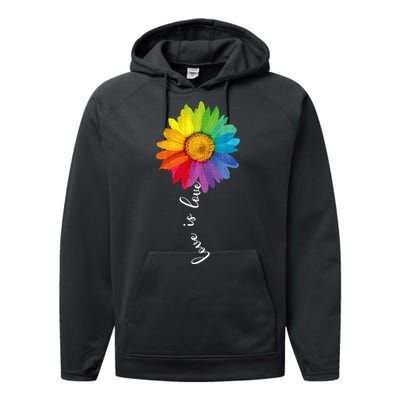 Love Is Love Rainbow Sunflower Lgbt G.A.Y Lesbian Pride Gifts Performance Fleece Hoodie