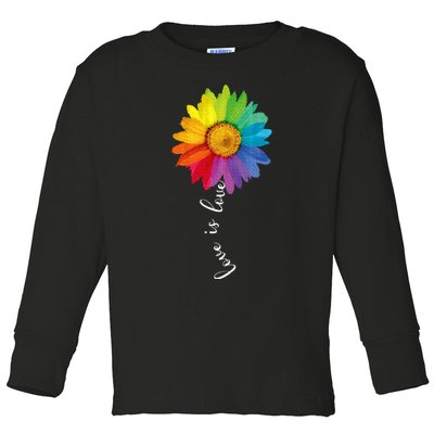 Love Is Love Rainbow Sunflower Lgbt G.A.Y Lesbian Pride Gifts Toddler Long Sleeve Shirt