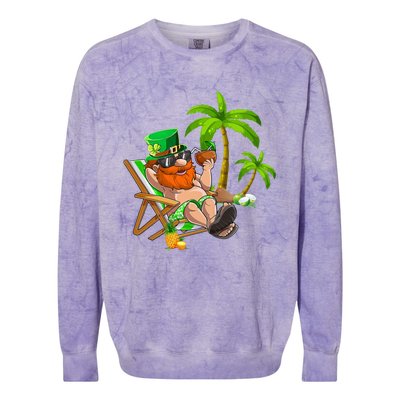 Lucky Irish Leprechaun Hawaiian Surfing St Patrick Day Retro Gift Colorblast Crewneck Sweatshirt