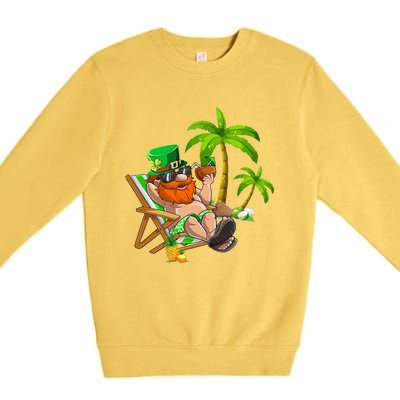 Lucky Irish Leprechaun Hawaiian Surfing St Patrick Day Retro Gift Premium Crewneck Sweatshirt