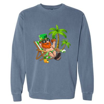 Lucky Irish Leprechaun Hawaiian Surfing St Patrick Day Retro Gift Garment-Dyed Sweatshirt