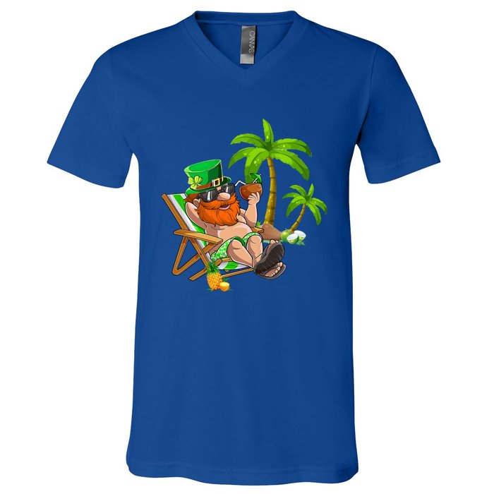 Lucky Irish Leprechaun Hawaiian Surfing St Patrick Day Retro Gift V-Neck T-Shirt