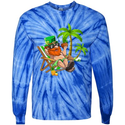 Lucky Irish Leprechaun Hawaiian Surfing St Patrick Day Retro Gift Tie-Dye Long Sleeve Shirt