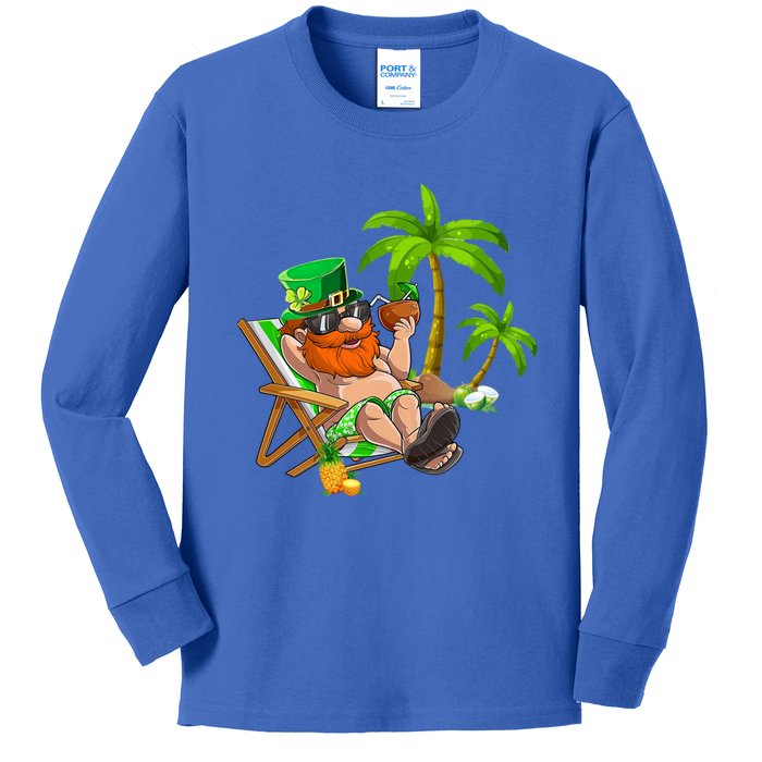 Lucky Irish Leprechaun Hawaiian Surfing St Patrick Day Retro Gift Kids Long Sleeve Shirt