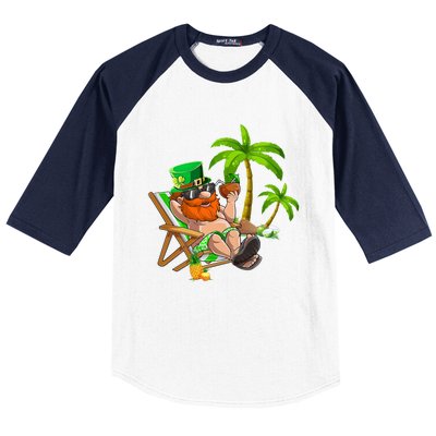 Lucky Irish Leprechaun Hawaiian Surfing St Patrick Day Retro Gift Baseball Sleeve Shirt