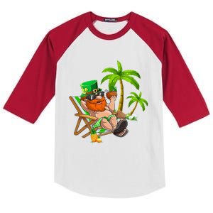 Lucky Irish Leprechaun Hawaiian Surfing St Patrick Day Retro Gift Kids Colorblock Raglan Jersey