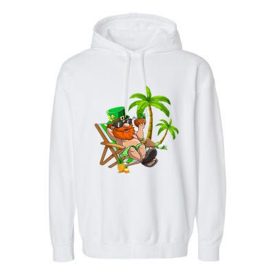 Lucky Irish Leprechaun Hawaiian Surfing St Patrick Day Retro Gift Garment-Dyed Fleece Hoodie