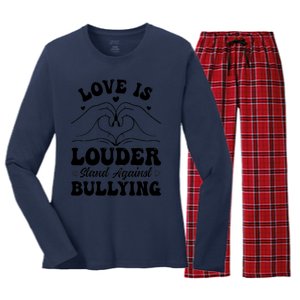 Love Is Louder Anti Bullying Kids Unity Day Orange Be Kind Women's Long Sleeve Flannel Pajama Set 