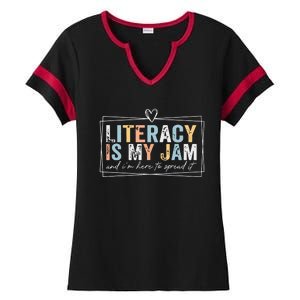 Literacy Is My Jam And Im Here To Spread It Ladies Halftime Notch Neck Tee