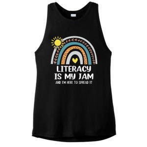 Literacy Is My Jam Literacy Teacher Reading Interventionist Ladies PosiCharge Tri-Blend Wicking Tank