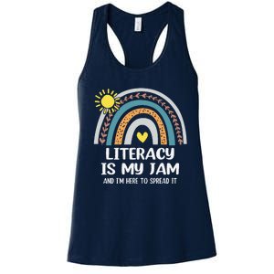 Literacy Is My Jam Literacy Teacher Reading Interventionist Women's Racerback Tank