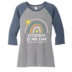 Literacy Is My Jam Literacy Teacher Reading Interventionist Women's Tri-Blend 3/4-Sleeve Raglan Shirt