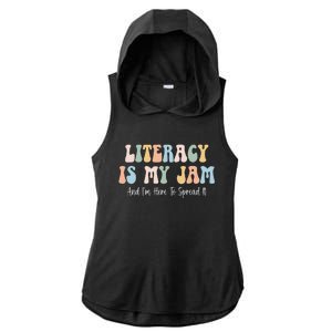 Literacy Is My Jam Reading Interventionist Literacy Teacher Ladies PosiCharge Tri-Blend Wicking Draft Hoodie Tank