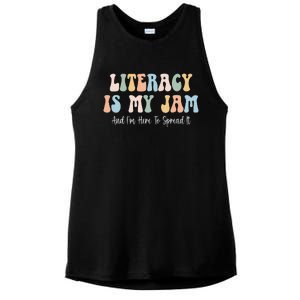 Literacy Is My Jam Reading Interventionist Literacy Teacher Ladies PosiCharge Tri-Blend Wicking Tank