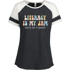 Literacy Is My Jam Reading Interventionist Literacy Teacher Enza Ladies Jersey Colorblock Tee