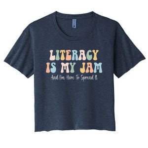 Literacy Is My Jam Reading Interventionist Literacy Teacher Women's Crop Top Tee