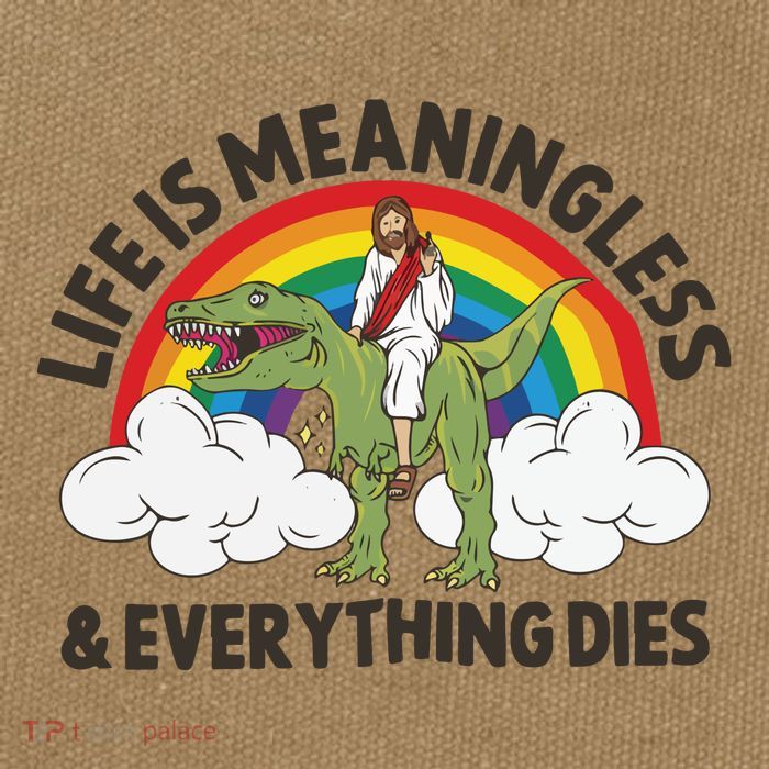 Life Is Meaningless And Everything Dies Jesus Riding Dinosaur Cotton Canvas Backpack