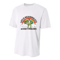 Life Is Meaningless And Everything Dies Jesus Riding Dinosaur Youth Performance Sprint T-Shirt