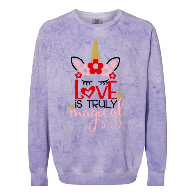 Love Is Magical Unicorn Valentines Day Heart Love Party Gift Great Gift Colorblast Crewneck Sweatshirt