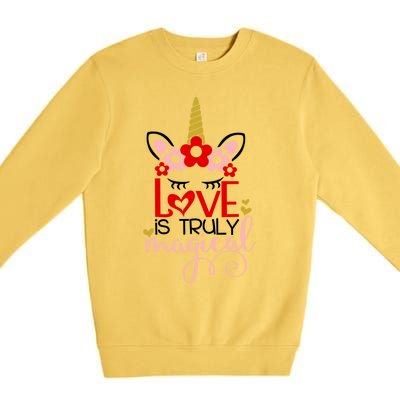 Love Is Magical Unicorn Valentines Day Heart Love Party Gift Great Gift Premium Crewneck Sweatshirt