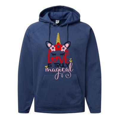 Love Is Magical Unicorn Valentines Day Heart Love Party Gift Great Gift Performance Fleece Hoodie