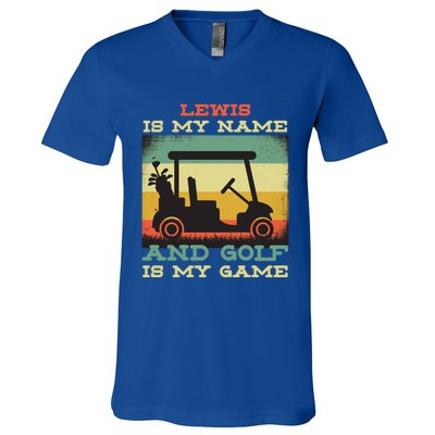 Lewis Is My Name Golf Is My Game Full Swing Hole Player Funny Gift V-Neck T-Shirt