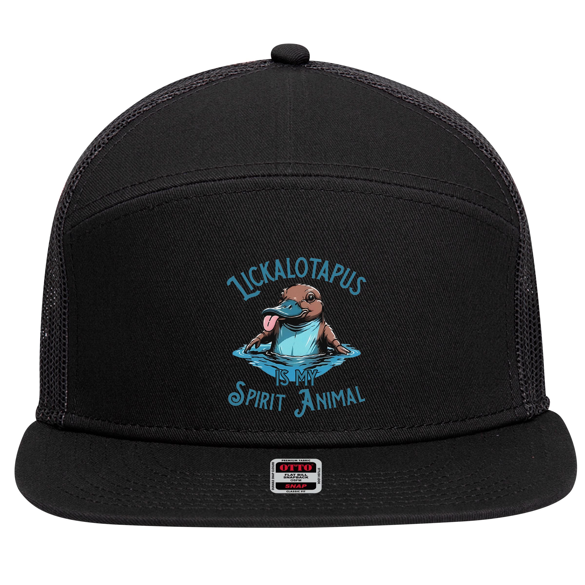 Lickalotapus Is My Spirit Animal Meme Funny Lickalotapus 7 Panel Mesh Trucker Snapback Hat