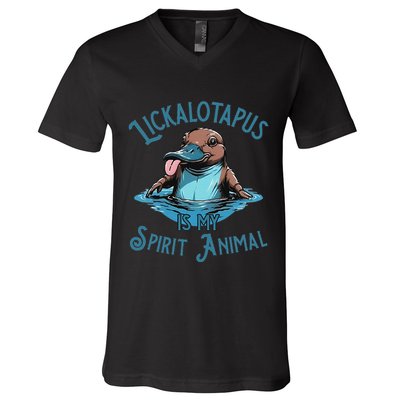 Lickalotapus Is My Spirit Animal Meme Funny Lickalotapus V-Neck T-Shirt