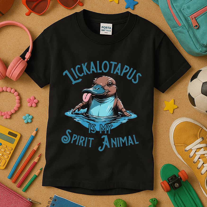 Lickalotapus Is My Spirit Animal Meme Funny Lickalotapus Kids T-Shirt