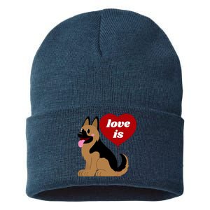 Love Is My Dog German Shepherd Dogs Lover Sustainable Knit Beanie