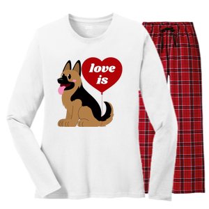 Love Is My Dog German Shepherd Dogs Lover Women's Long Sleeve Flannel Pajama Set 