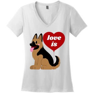 Love Is My Dog German Shepherd Dogs Lover Women's V-Neck T-Shirt