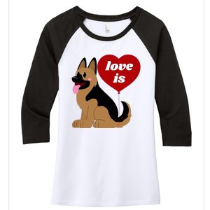 Love Is My Dog German Shepherd Dogs Lover Women's Tri-Blend 3/4-Sleeve Raglan Shirt