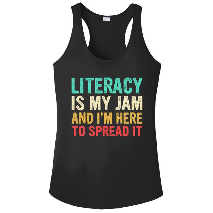 Literacy Is My Jam And IM Here To Spread It Ladies PosiCharge Competitor Racerback Tank