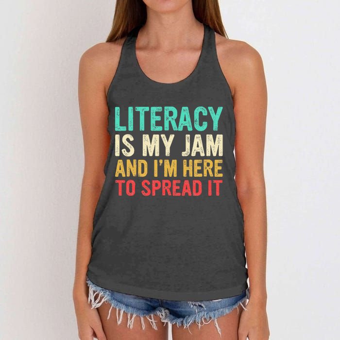 Literacy Is My Jam And IM Here To Spread It Women's Knotted Racerback Tank